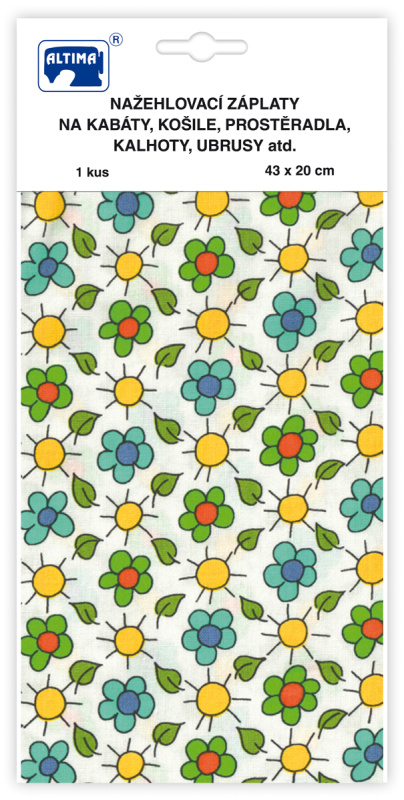 Nažehlovací záplaty s potiskem velké - kytičky zelené - visačka